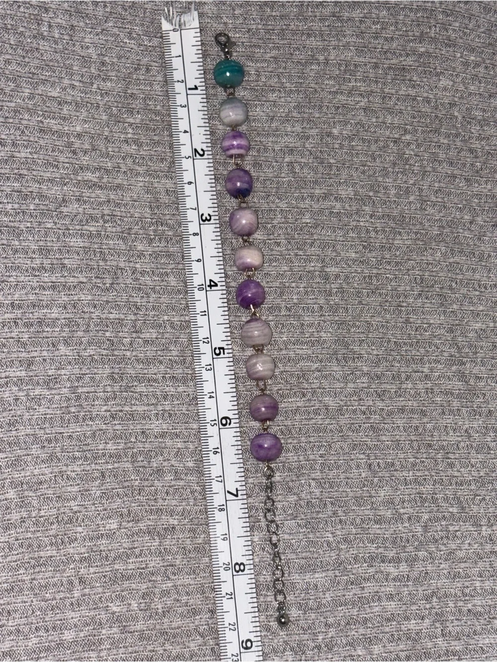 Bohemian theme purple, white & blue swirly beaded adjustable chain bracelet